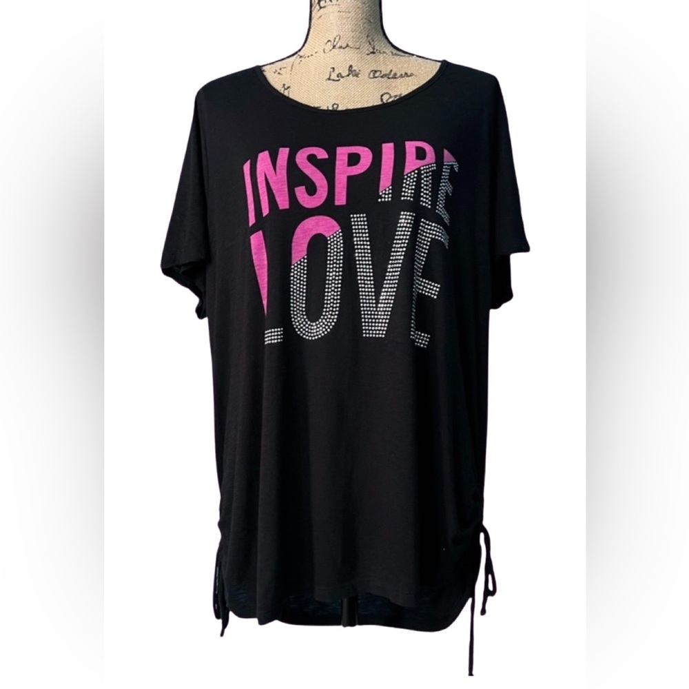 LB Plus Size Black Drawstring Rhinestone Hot Pink and Silver T Shirt Siz…